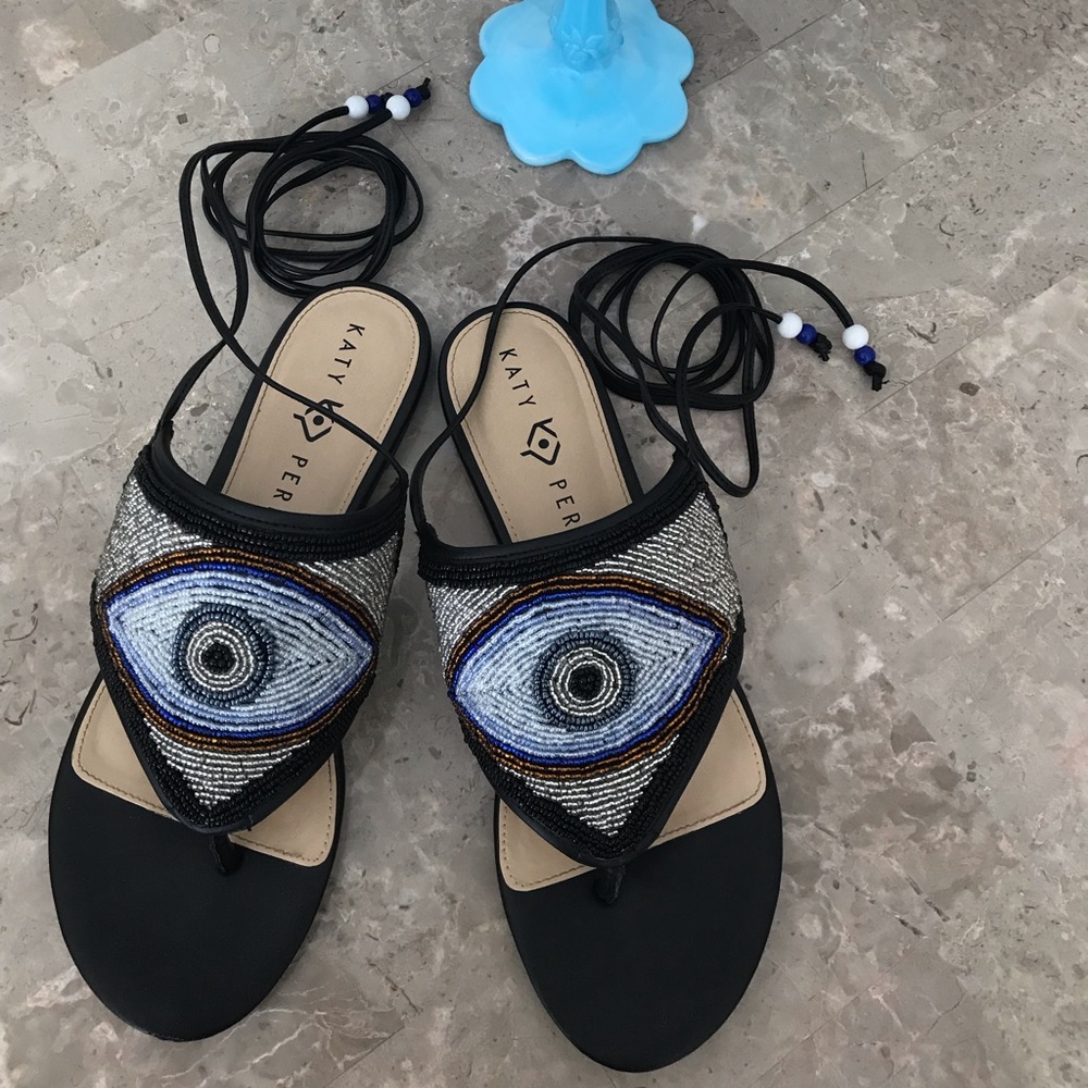 Katy Perry beaded evil eye tie sandals size 9